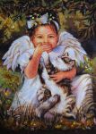 Янтарная картина "Девочка с котом"